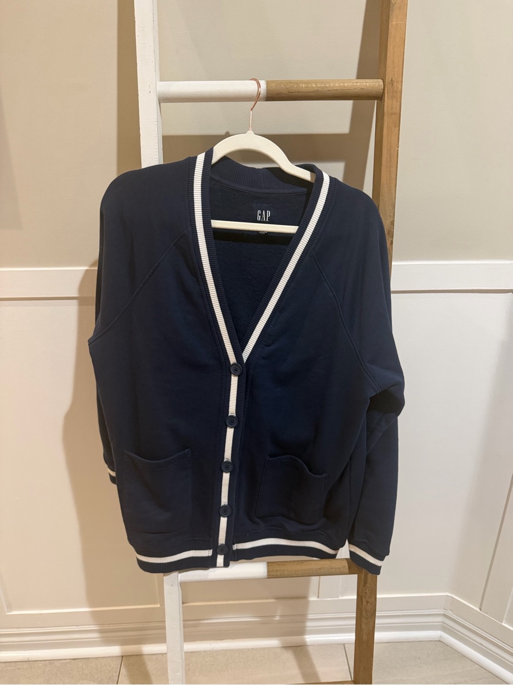 GAP Navy sweatshirt Cardigan with White Contrast Trim